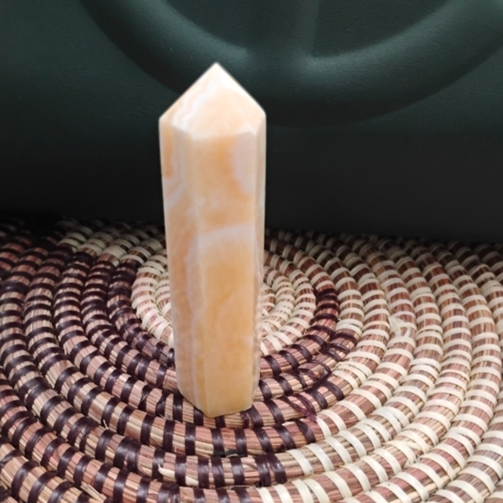 Orange Calcite Stone Tower Sculpture NEW